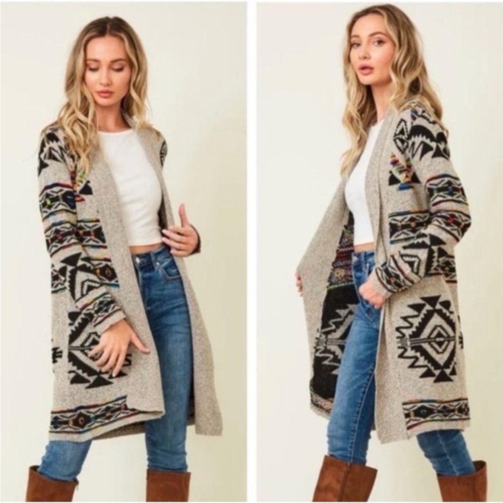 Anthropologie Northern Angel Rainbow Aztec Duster Open Front Cardigan